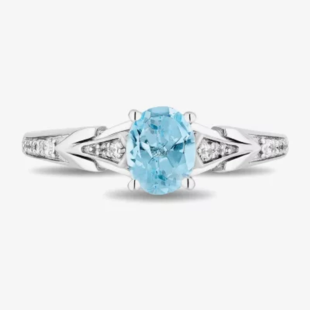 Enchanted Disney Fine Jewelry Womens 1/10 CT. T.W. Genuine Blue Topaz Sterling Silver Elsa Frozen Cocktail Ring