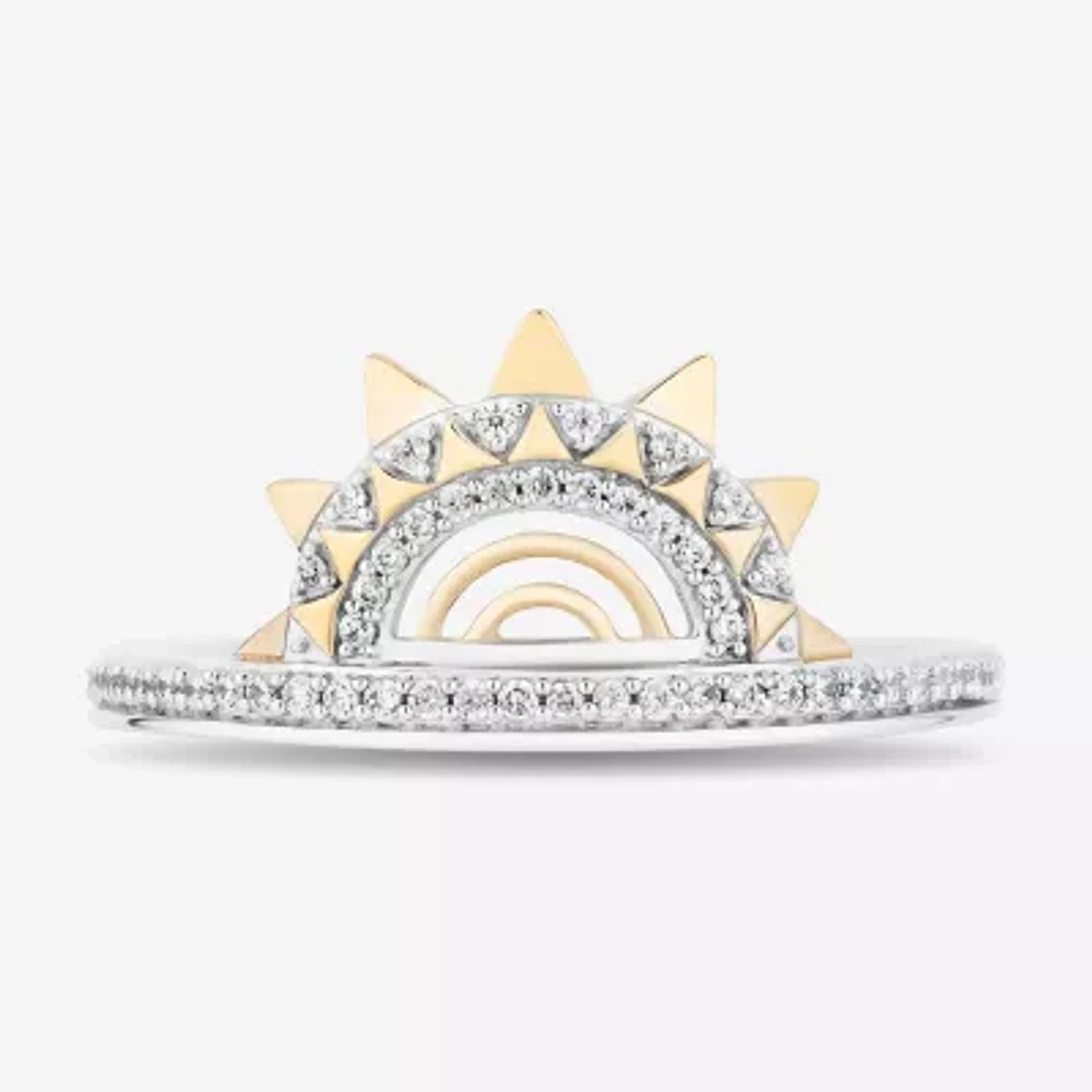 Enchanted Disney Fine Jewelry Womens 1/6 CT. T.W. Natural White Diamond 14K Gold Over Silver Moana Cocktail Ring