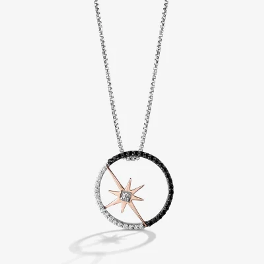 Star Wars Fine Jewelry Guardians Of Light Womens 1/4 CT. Natural Black Diamond 10K Rose Gold Sterling Silver Circle Star Wars Pendant Necklace