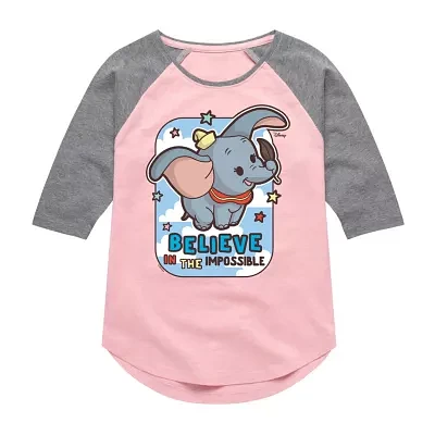 Disney Collection Little & Big Girls Crew Neck 3/4 Sleeve Dumbo Graphic T-Shirt