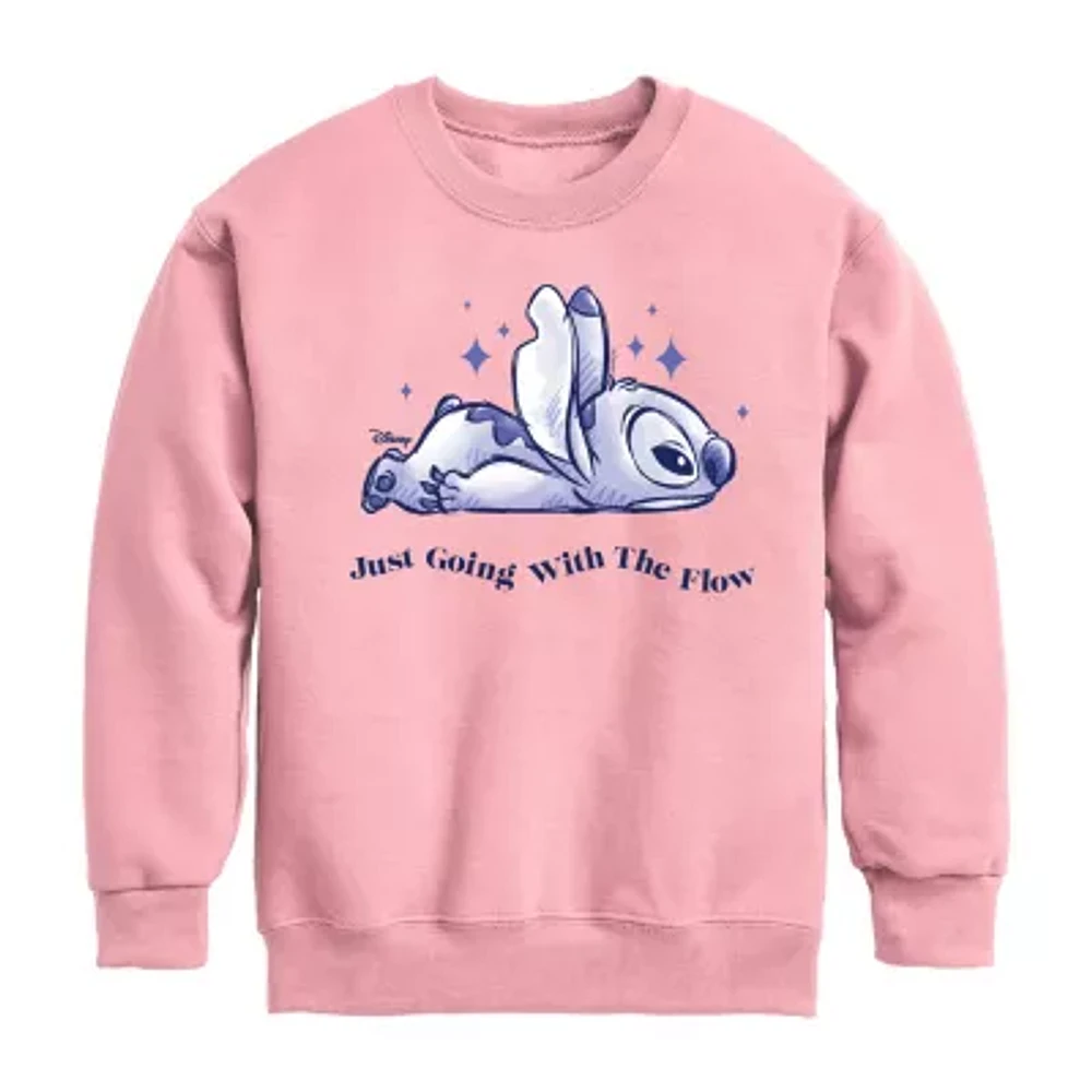 Disney Collection Little & Big Girls Crew Neck Long Sleeve Stitch Sweatshirt