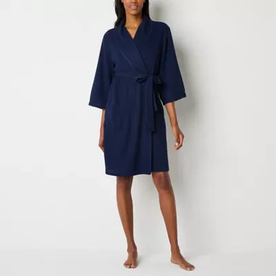 Liz Claiborne Womens Waffle 3/4 Sleeve Knee Length Robe