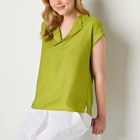 Worthington Womens V Neck Short Sleeve Blouse