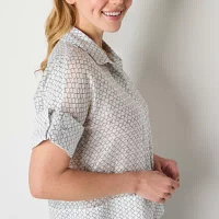 Worthington Womens Short Sleeve Regular Fit Button-Down Shirt