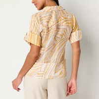 Worthington Womens Short Sleeve Regular Fit Button-Down Shirt