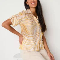 Worthington Womens Short Sleeve Regular Fit Button-Down Shirt