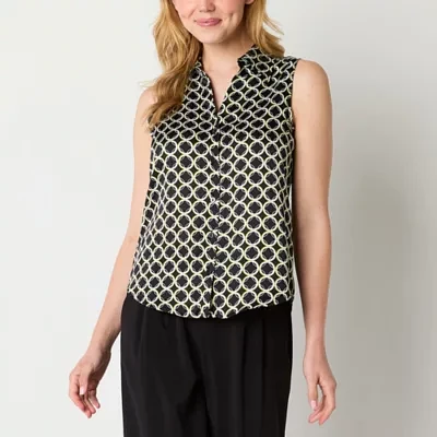 Worthington Womens Sleeveless Regular Fit Button-Down Shirt