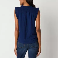 St. John's Bay Womens Split Crew Neck Sleeveless Blouse