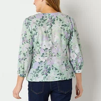 Liz Claiborne Womens V Neck 3/4 Sleeve Blouse