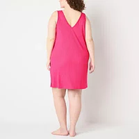 Ambrielle Womens Plus Rib Sleeveless V Neck Nightshirt
