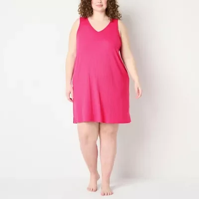 Ambrielle Womens Plus Rib Sleeveless V Neck Nightshirt