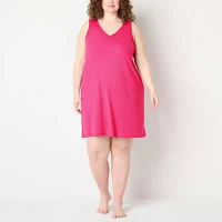 Ambrielle Womens Plus Rib Sleeveless V Neck Nightshirt