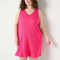 Ambrielle Womens Plus Rib Sleeveless V Neck Nightshirt