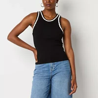 a.n.a Crochet Trim Womens Crew Neck Sleeveless Tank Top