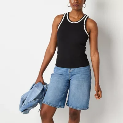 a.n.a Crochet Trim Womens Crew Neck Sleeveless Tank Top