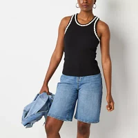 a.n.a Crochet Trim Womens Crew Neck Sleeveless Tank Top