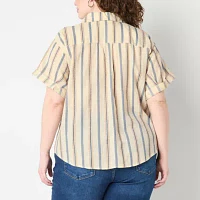 a.n.a Plus Womens Short Sleeve Regular Fit Button-Down Shirt