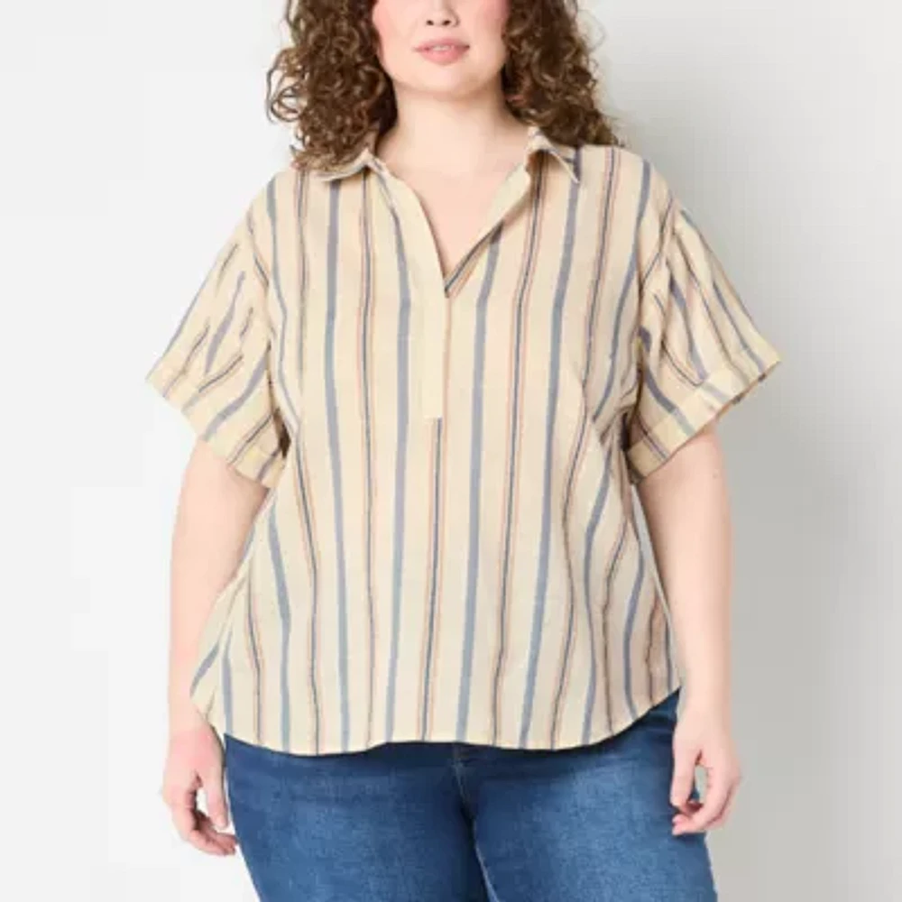 a.n.a Plus Womens Short Sleeve Regular Fit Button-Down Shirt