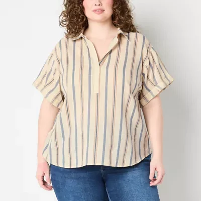 a.n.a Plus Womens Short Sleeve Regular Fit Button-Down Shirt