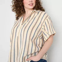 a.n.a Plus Womens Short Sleeve Regular Fit Button-Down Shirt