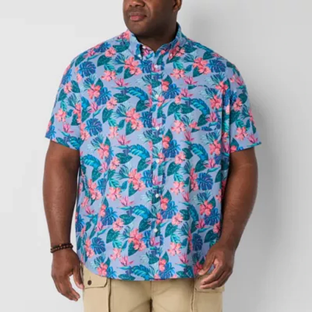 St. John's Bay Breathable Performance Big and Tall Mens Easy-on + Easy-off Adaptive Classic Fit Short Sleeve Button-Down Shirt