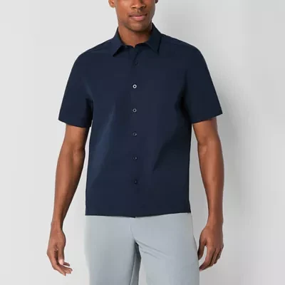 Stylus Mens Short Sleeve Mesh Woven Button-Down Shirt