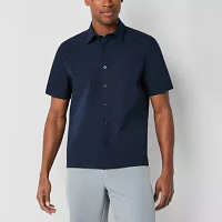 Stylus Mens Short Sleeve Mesh Woven Button-Down Shirt