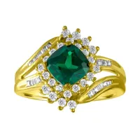 Womens Lab Created Emerald Gold Over Silver Cocktail Ring