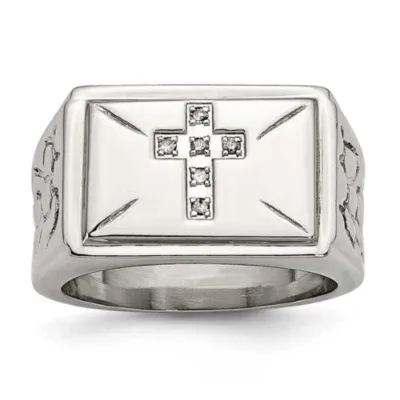 Mens Diamond Accent White Stainless Steel Fashion Ring