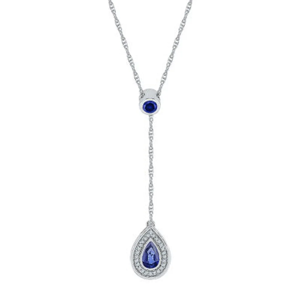 Womens Diamond Accent Lab Created Blue Sapphire Sterling Silver Y Necklace