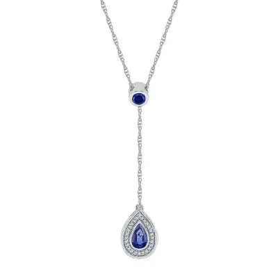Womens Diamond Accent Lab Created Blue Sapphire Sterling Silver Y Necklace