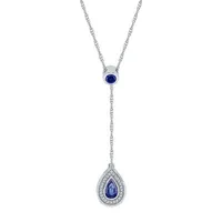 Womens Diamond Accent Lab Created Blue Sapphire Sterling Silver Pendant Necklace