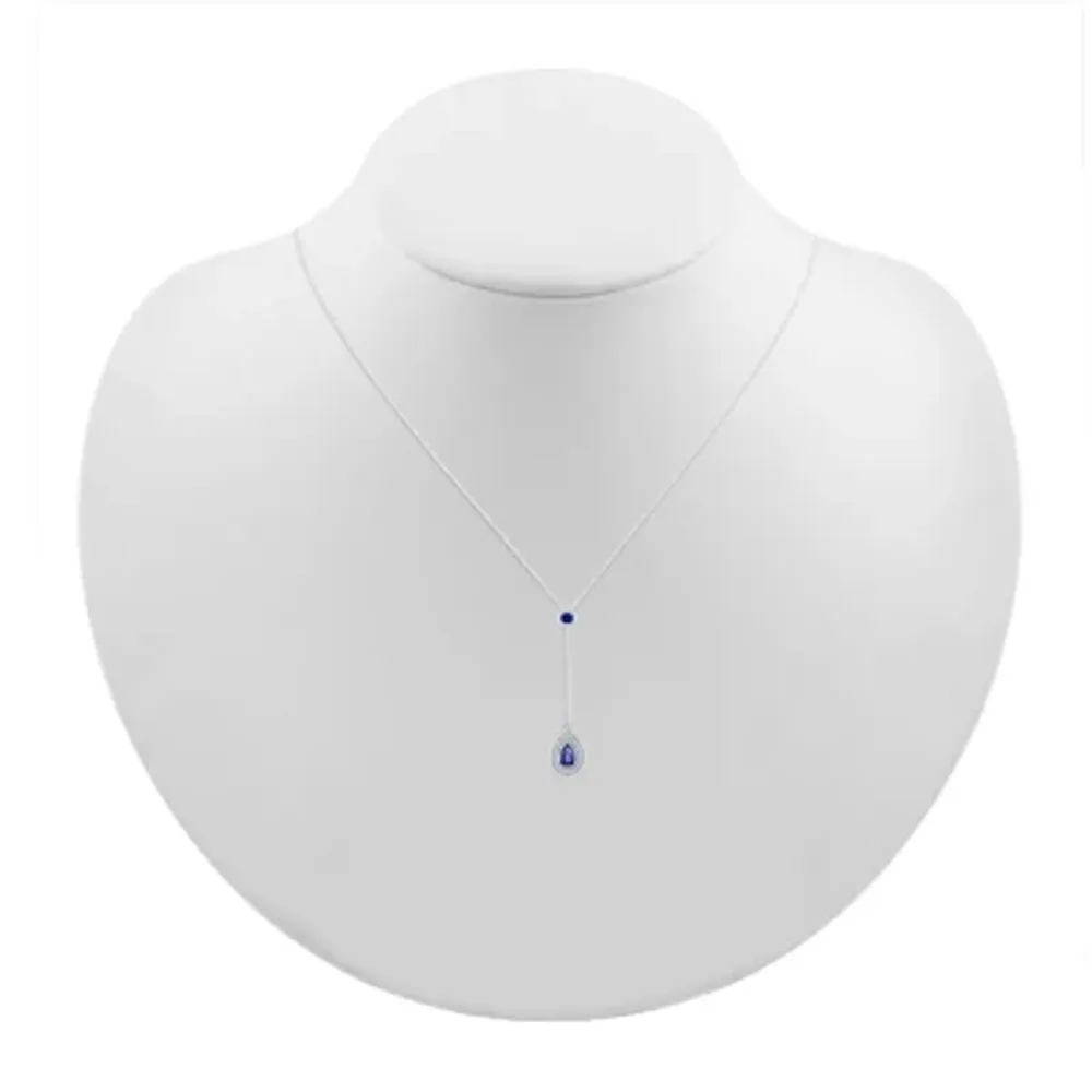 Womens Diamond Accent Lab Created Blue Sapphire Sterling Silver Pendant Necklace