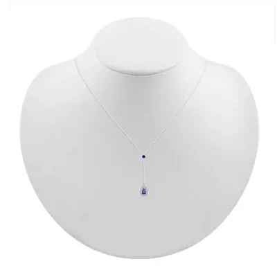 Womens Diamond Accent Lab Created Blue Sapphire Sterling Silver Pendant Necklace