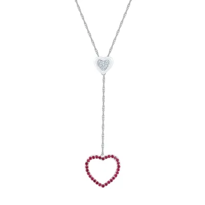 Womens Lab Created Red Ruby Sterling Silver Heart Y Necklace
