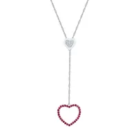 Womens Lab Created Red Ruby Sterling Silver Heart Y Necklace