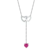 Womens Lab Created Sapphire Sterling Silver Heart Pendant Necklace