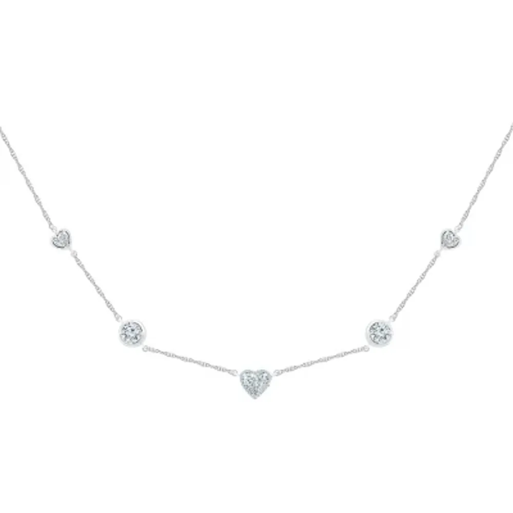 Womens Diamond Accent Lab Created White Sapphire Sterling Silver Heart Pendant Necklaces