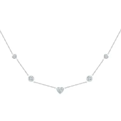 Womens Diamond Accent Lab Created White Sapphire Sterling Silver Heart Pendant Necklaces