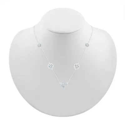 Womens Diamond Accent Lab Created Sapphire Sterling Silver Heart Pendant Necklace