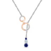 Womens Diamond Accent Lab Created Blue Sapphire 10K Rose Gold Sterling Silver Y Necklace