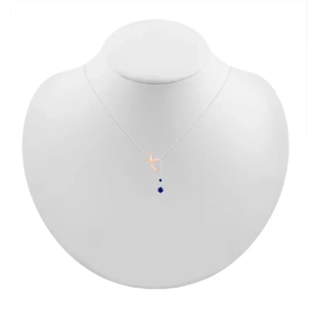 Womens Diamond Accent Lab Created Blue Sapphire 10K Rose Gold Sterling Silver Y Necklace