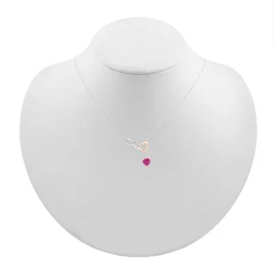 Womens Diamond Accent Lab Created Pink Sapphire 10K Rose Gold Sterling Silver Heart Pendant Necklace