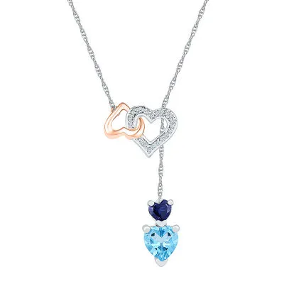 Womens Diamond Accent Genuine Blue Topaz 10K Rose Gold Sterling Silver Heart Pendant Necklaces