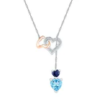 Womens Diamond Accent Genuine Blue Topaz 10K Rose Gold Sterling Silver Heart Pendant Necklace