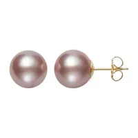 Pink Cultured Freshwater Pearl 14K Gold 10mm Ball Stud Earrings