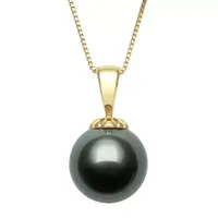 Womens Black Cultured Tahitian Pearl 14K Gold Pendant Necklace