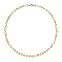 Womens Yellow Cultured Akoya Pearl Sterling Silver Strand Necklace