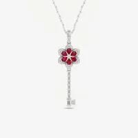 Womens Lead Glass-Filled Red Ruby 10K White Gold Keys Pendant Necklace