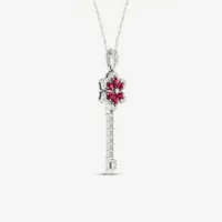 Womens Lead Glass-Filled Red Ruby 10K White Gold Keys Pendant Necklace